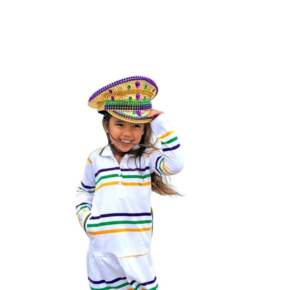 Mardi Gras Girls Dress With Purple, Green and Gold Stripes - Picture 2 of 5